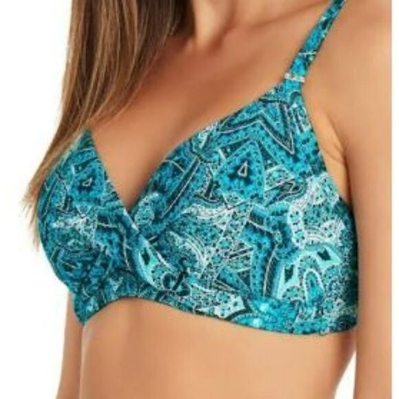 Sea Level Bikini Top twist front SZ 4 Cup DD/E Sea Foam blue green black NEW - Picture 2 of 6
